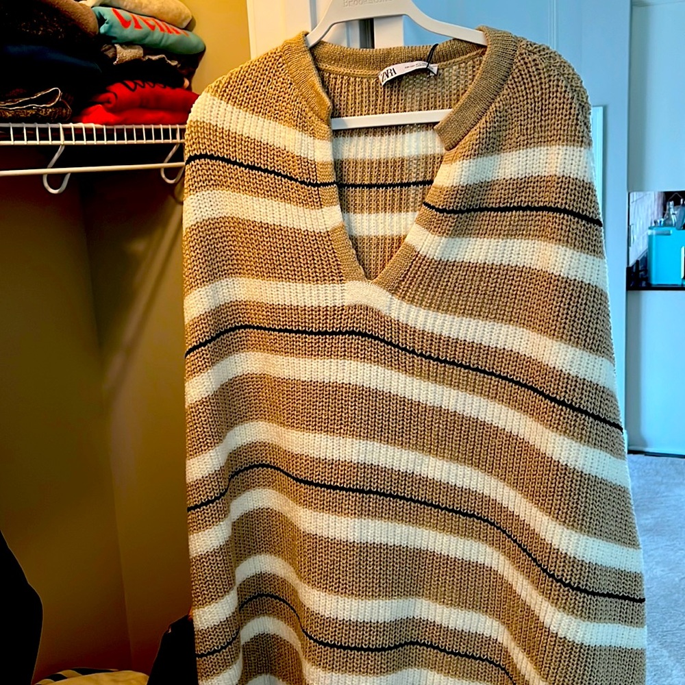 Zara Striped Knit Poncho